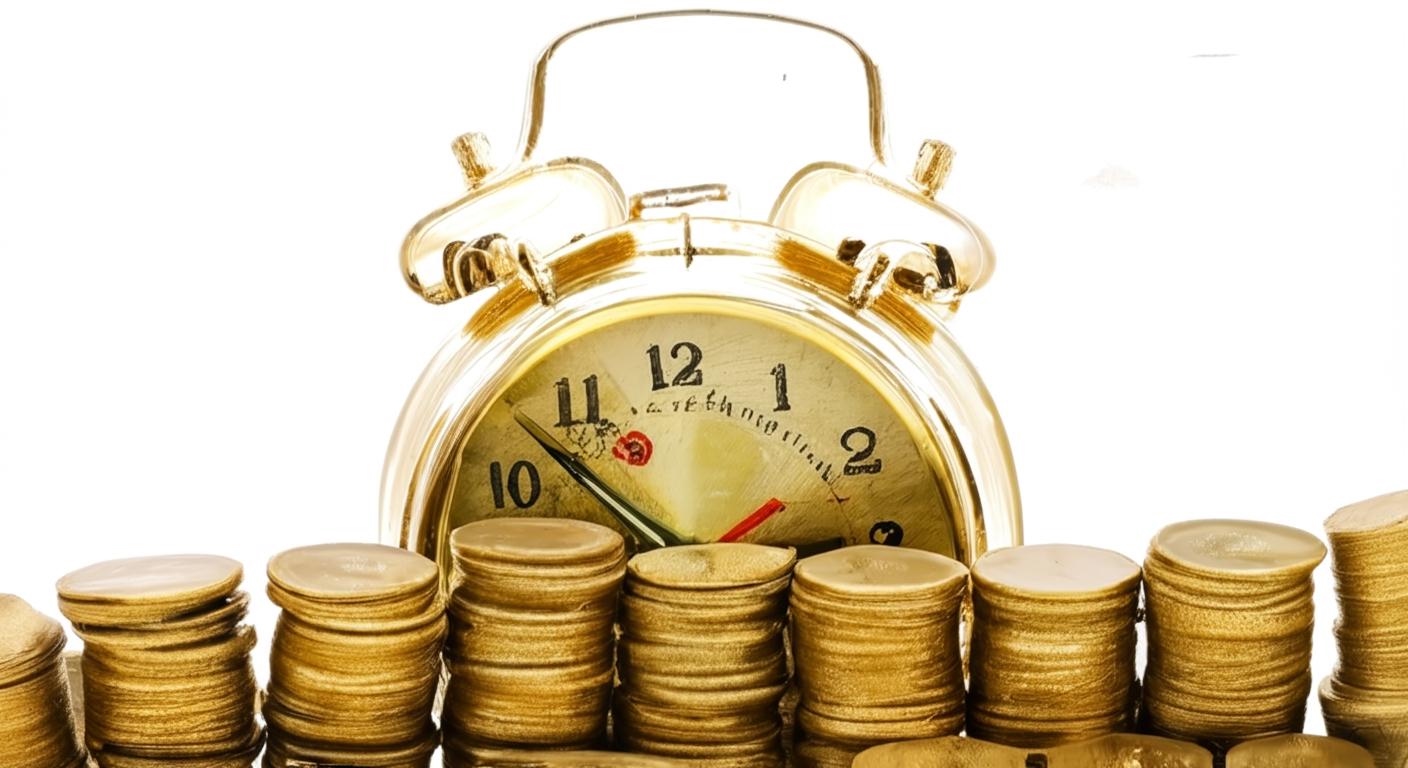 Business consultant with clock and coins symbolizing financial planning.